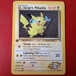 Lt. Surge's Pikachu 081/132 Gym Heroes Regular First Edition Wotc Pokemon CardLp - Image 1