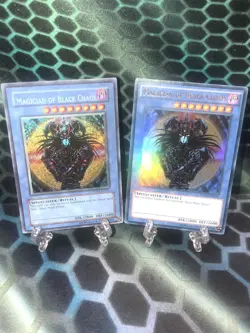 Yugioh Magician of Black Chaos PP01-EN001 & YGLD01 Secret Rare HEAVY Foil MustC! - Image 2