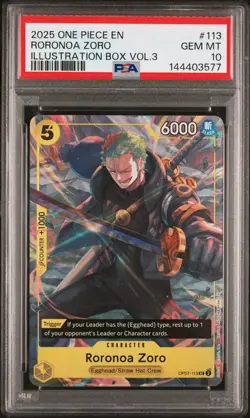 PSA 10 Roronoa Zoro OP07-113 Illustration Box Vol.3 Promo One Piece - Image 1