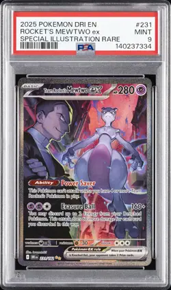 2025 POKEMON DRI EN-DESTINED RIVALS #231 TEAM ROCKET'S MEWTWO EX PSA 9 - Image 1
