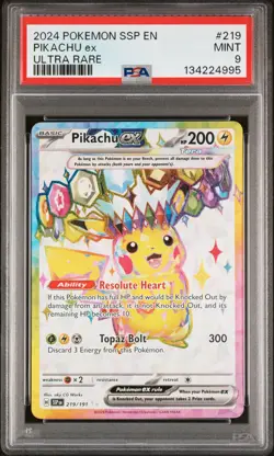 2024 POKEMON SSP EN-SURGING SPARKS ULTRA RARE #219 PIKACHU EX PSA 9 - Image 1