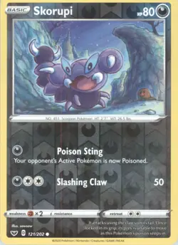 Skorupi Reverse Holo Pokemon tcg SWSH01: Sword & Shield Base Set #121/202 - Image 1