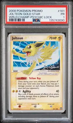 2008 POKEMON WORLD CHAMPIONSHIPS PROMO PSYCHIC LOCK #101 JOLTEON-GOLD STAR PSA 1 - Image 1