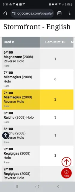 (TOP POP 2) CGC 10 GEM MINT Mismagius 7/100 reverse HOLO Stormfront Pokemon Card - Image 4