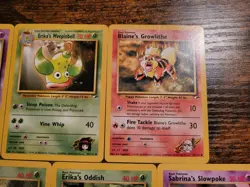 Pokemon Gym 7 Card Lot Erika's Oddish Slowpoke Abra Weepinbell Mr. Mime LP/ NM - Image 2