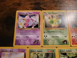 Pokemon Gym 7 Card Lot Erika's Oddish Slowpoke Abra Weepinbell Mr. Mime LP/ NM - Image 3