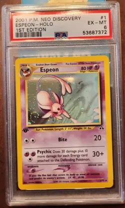 1st Edition Espeon Holo SWIRL PSA 6 Neo Discovery Pokemon Card Rare - Image 1