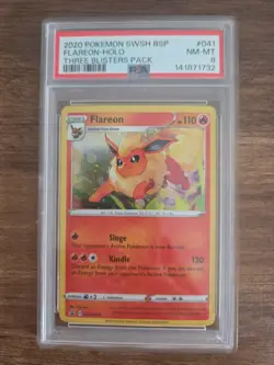Flareon SWSH041 PSA 8 NM Holo Pokemon 3-Blisters Pack Promo Card - Image 1