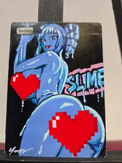 MTG Swamp Slime Blue Girl Waifu Hand Painted Alter by BAZAYO Unique Art - Image 2