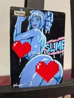 MTG Swamp Slime Blue Girl Waifu Hand Painted Alter by BAZAYO Unique Art - Image 4