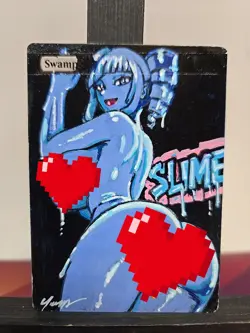 MTG Swamp Slime Blue Girl Waifu Hand Painted Alter by BAZAYO Unique Art - Image 5