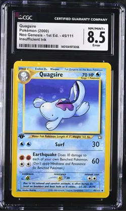 CGC 8.5 NM MINT + ERROR INK Pokemon Neo Genesis Quagsire 45/111 1st Edition - Image 1