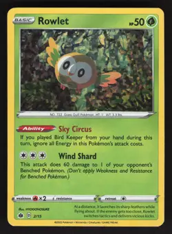 Rowlet 2/15 Pokemon TCG McDonald's Promos 2022 LP - Image 1