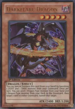 Heavily Played, English Yu Gi Oh Darkflare Dragon - SDDC-EN002 - Ultra Rare - 1s - Image 1