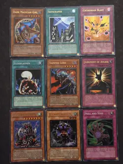 Lot of 9 Konami Yugioh 1996 Cards All Foil Holo 1st Ed Lt Ed & Rare Mix - Image 1