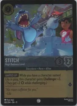 Disney Lorcana Winterspell (11) COLD FOIL #185 Stitch - High Badness Level - Image 1