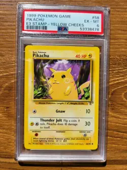 1999 Pokemon Base E3 Stamp PSA 6 Pikachu Yellow Cheeks #58 Promo Excellent Mint - Image 1