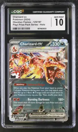 CGC 10 Charizard ex 125/197 PLAY! PRIZE PACK Obsidian Flames Pokemon Card - Image 1