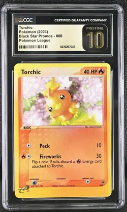CGC PRISTINE Torchic 008 Black Star Promo Ereader League Pokemon Card 2003 POP17 - Image 1