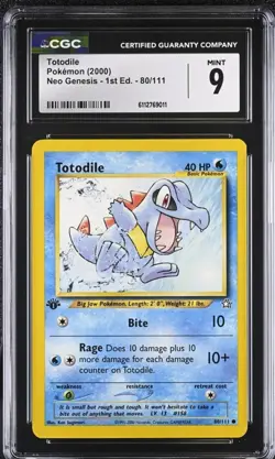 2000 Pokemon Totodile 1st Edition Neo Genesis CGC 9 Mint - Image 1