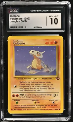 Cubone 50/64 Jungle Regular 1999 Pokemon CGC GEM MINT 10 POP 88 LOW POP English - Image 1