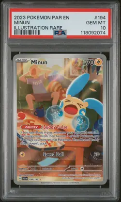 PSA 10 Pokemon TCG - Minun 194/182 - Paradox Rift - Illustration Rare - Gem Mint - Image 2