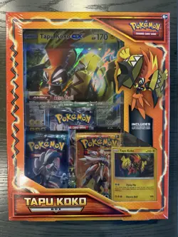 Pokemon Tapu Koko Sun & Moon Collection Box Factory Sealed- 3 Packs - Image 1
