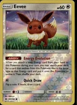 Eevee Common SM Base Set 101/149 Colorless Reverse Holo Pokemon Card - Image 1