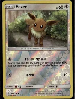 Eevee - Common SM - Cosmic Eclipse 167/236 Colorless Reverse Holo Pokemon Card - Image 1