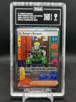 ✨TAG MINT 9 ✨LT. SURGE’S BARGAIN 2025 POKEMON MEGA EVOLUTION 185/132 SIR - Image 1