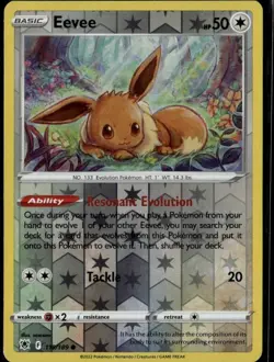 Eevee Common SWSH10: Astral Radiance 119/189 Colorless Reverse Holo Pokemon Card - Image 1