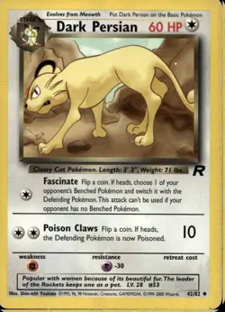 Dark Persian 42/82 Uncommon WOTC Team Rocket Pokemon - Image 1