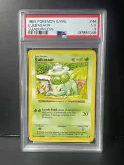 1999 Pokemon Game Bulbasaur #44 Shadowless PSA 3 - Image 1