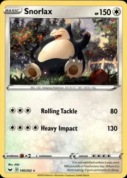 Snorlax Rare SWSH01: Sword & Shield Base Set 140/202 Colorless Normal Pokemon Ca - Image 1