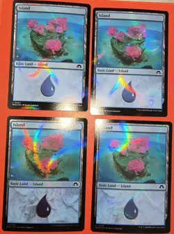 4X PLAY SET, MTG, ISLAND, FOIL, NM 0500, COMMON, RIPPLE FOIL, MH3 UNPLAYED - Image 1