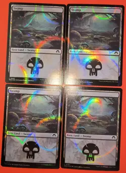 4X PLAY SET, MTG, SWAMP, FOIL, NM 0502, COMMON, RIPPLE FOIL, MH3 UNPLAYED - Image 1