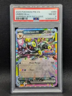 Umbreon ex #060 PSA 8 NM-MINT Surprise Box Exclusive Prismatic Evolutions Stamp - Image 1