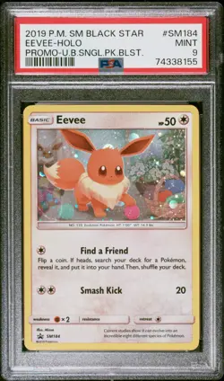 2019 Pokemon SM Black Star Promo #SM184 Eevee Holo PSA 9 Mint - Image 1