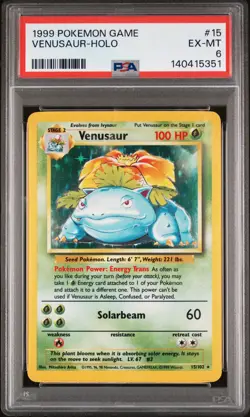 1999 POKEMON BASE SET UNLIMITED #15 VENUSAUR-HOLO PSA 6 - Image 1