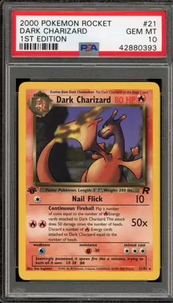 Pokemon Dark Charizard Team Rocket 1st Edition NON Holo Rare #21 PSA 10 Gem Mint - Image 1