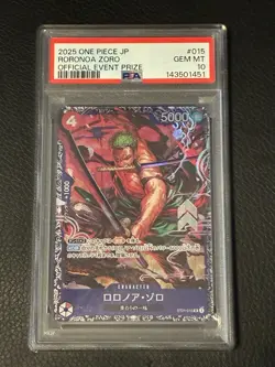 2025 ONE PIECE JAPANESE PROMOS OFFICIAL EVENT PRIZE #015 RORONOA ZORO PSA 10 - Image 1