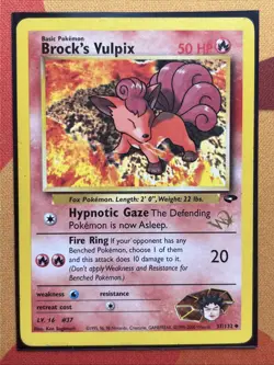 Pokemon Card Brock's Vulpix Gold W Stamp Promo (37/132) WOTC Gym Challenge *MP* - Image 1