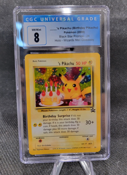 2000 Pokemon Black Star Promo English Card - CGC 8 - Birthday Pikachu Holo #24 - Image 1