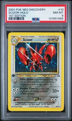2001 POKEMON NEO DISCOVERY 1ST ED #10 SCIZOR-HOLO PSA 8 - Image 1