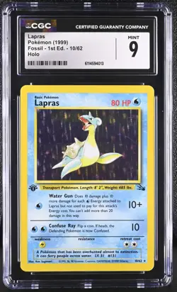 Pokemon 1st Edition Fossil Holo Lapras 10/62 CGC 9 Mint - Image 1