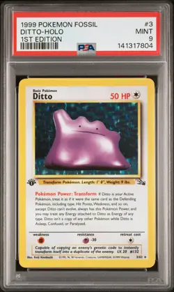 1999 POKEMON FOSSIL 1ST ED #3 DITTO-HOLO PSA 9 - Image 1