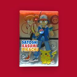 SATOSHI, KASUMI, PIKACHU--JAPANESE MEIJI EMBOSSED PROMO FOIL POKEMON CARD - Image 1