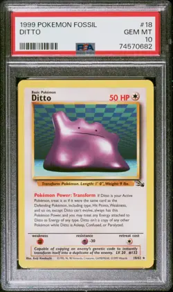 Pokemon Ditto Fossil Non Holo Rare 18/62 1999 PSA 10 GEM MINT - Image 1