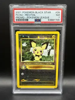 PICHU - REV FOIL - PSA NM 7 - 2001 BLACK STAR PROMO POKEMON LEAGUE #35 - Image 1