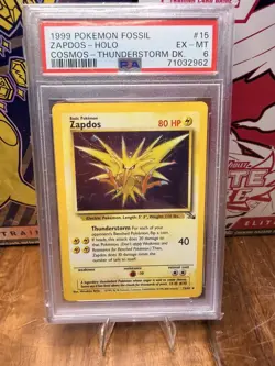 ZAPDOS 1999 Pokemon Fossil Holo #15 - Cosmos Thunderstorm Deck - PSA 6 - Image 1